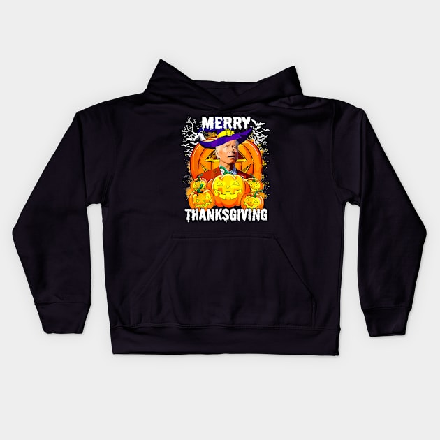 Merry Thanksgiving Joe Biden Halloween Pumpkin Spooky Season Kids Hoodie by StarMa